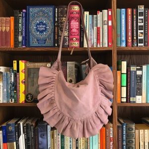 Urban Outfitters Blush Suede Ruffle Shoulder Bag